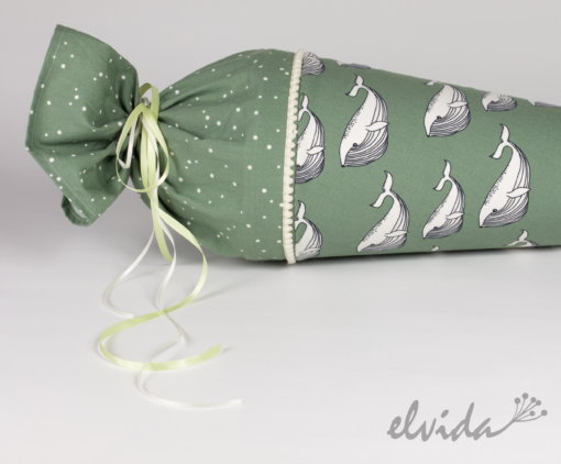 Bio Stoff Schultüte Zuckertüte Wal personalisiert Namensschild - Produktbild 1