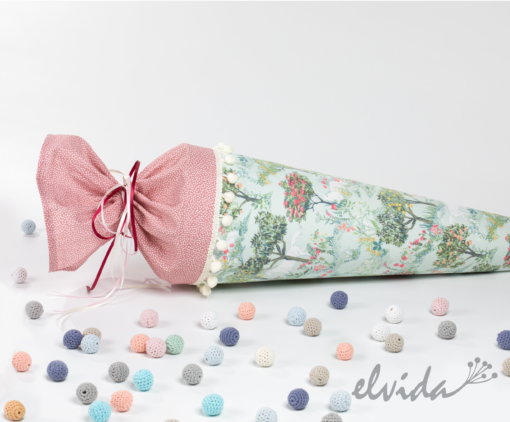 Schultüte aus Stoff Einhorn PomPom mit Namensschild - Produktbild 1