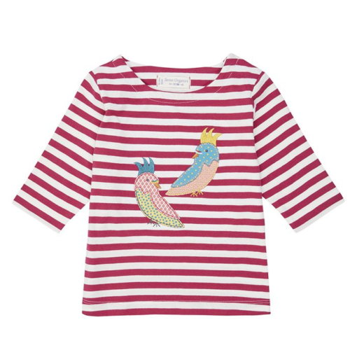 Bio Shirt Louise Streifen pink mit Papagei von Sense Organic