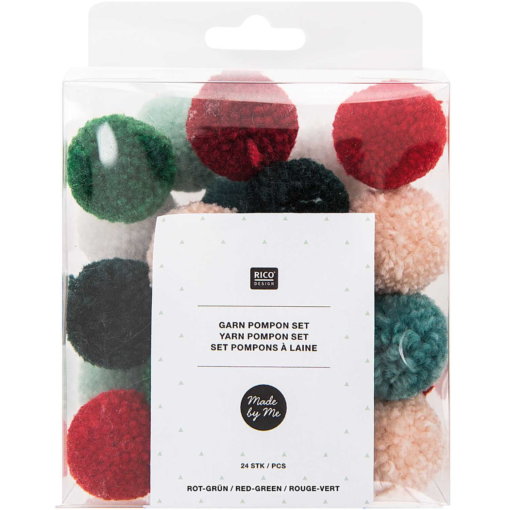 Made by Me GARN POMPONS 24 Stück rot-grün Mix - Produktbild 1
