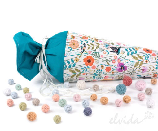 Stoff Schultüte Zuckertüte Blumenwiese mit Namensschild - Produktbild 1