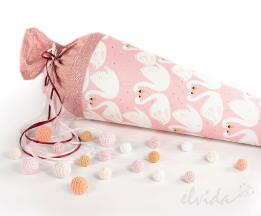Bio Schultüte aus Stoff Schwanenkind mit Namensschild - Produktbild 1