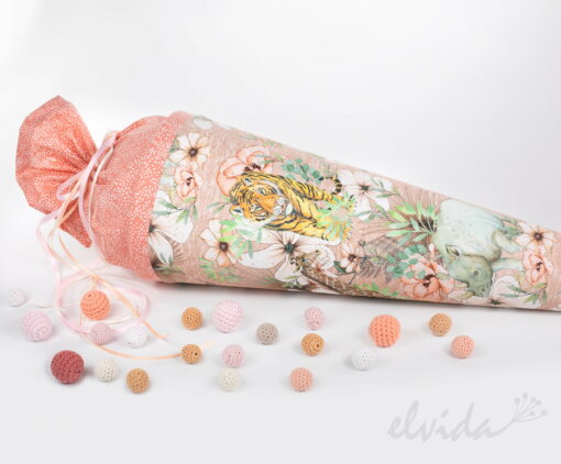 Bio Schultüte Zuckertüte aus Stoff Savanne mit Namensschild - Produktbild 1