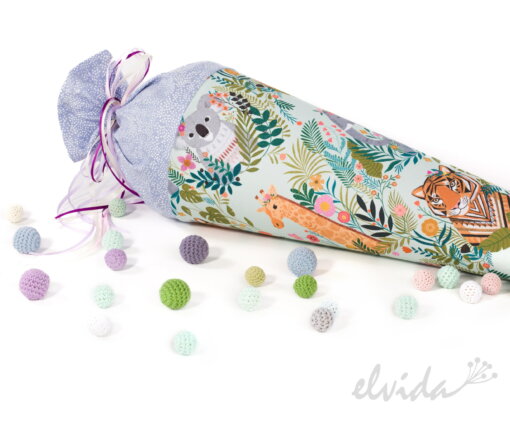 Schultüte aus Stoff Tiger mit Namensschild - Produktbild 1