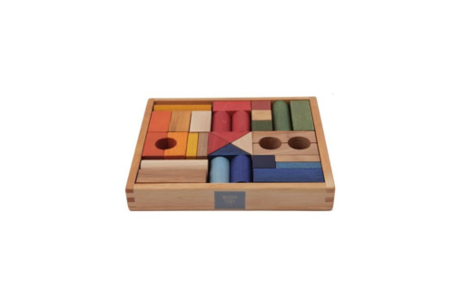 Holzbauklötze "Regenbogenfarben" 30 Teile mit Holzkasten von Wooden Story