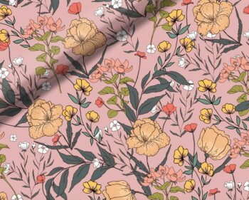 Sweatstoff French Terry Summer Flowers Pfirsichhautrosa - Produktbild 1