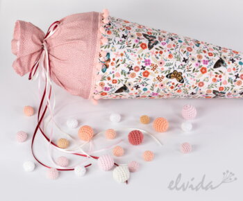 Stoff Schultüte Schmetterling Pom Pom Personalisiert Namensschild - Produktbild 1