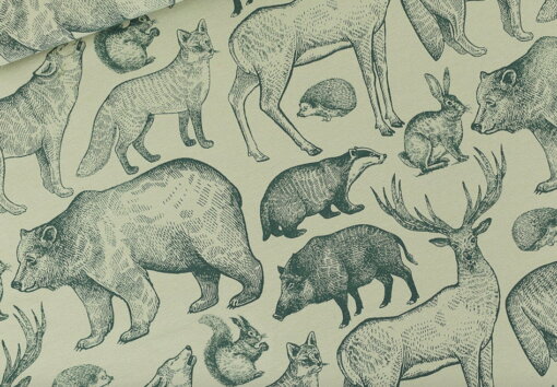 Sweatstoff French Terry Forest Animals Grau Aqua - Produktbild 1