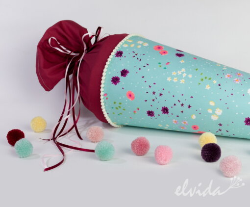 Stoff Schultüte Zuckertüte Blumenkind mit Namensschild - Produktbild 1