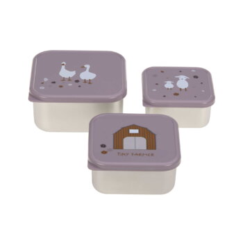 Snackbox Kinder (3er Set) - Edelstahl Brotdose, Tiny Farmer Lila von Lässig