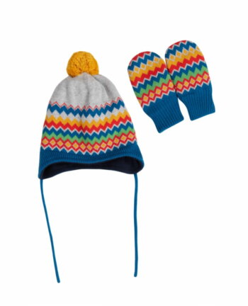 Bio Baby Handschuhe und Bommelmütze: Fairisle Snug Knitted Set von Frugi