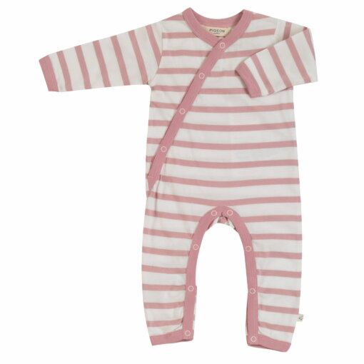 Bio Baby- Strampler Kimono Streifen rosa von Pigeon