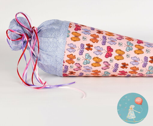 Stoff Schultüte Zuckertüte Schmetterlinge personalisiert Namensschild - Produktbild 1