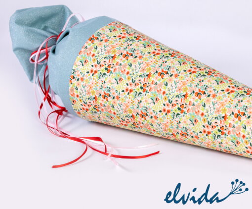 Bio Stoff Schultüte Blumenmeer Glitzer mit Namensschild - Produktbild 1