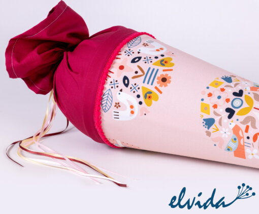 Stoff Schultüte Blumenkranz mit Namensschild - Produktbild 1
