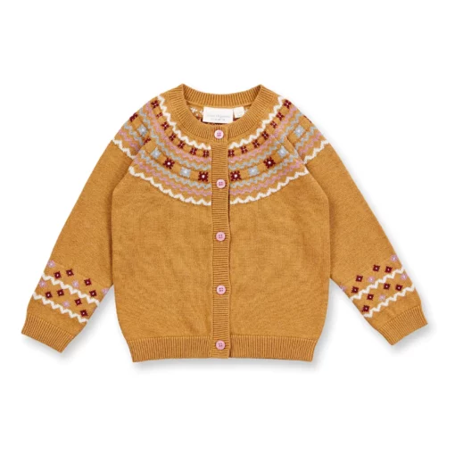 Baby-Strickjacke mit bunten Jacquards, Modell MAXIM von Sense Organics