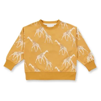 Sweatshirt Giraffendruck auf senfgelb, Modell DARI von Sense Organics