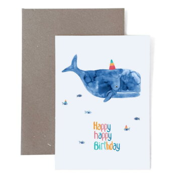 Grußkarte zum Geburtstag *Happy Birthday* mit Wal von Frau Ottilie