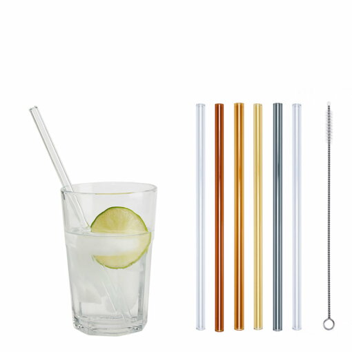 4 bunte (Amber/Light Amber/Gelb/Grau)+2 klare Glastrinkhalme | Farblich sortiert / 20 cm / Baumwolle von Optitherm