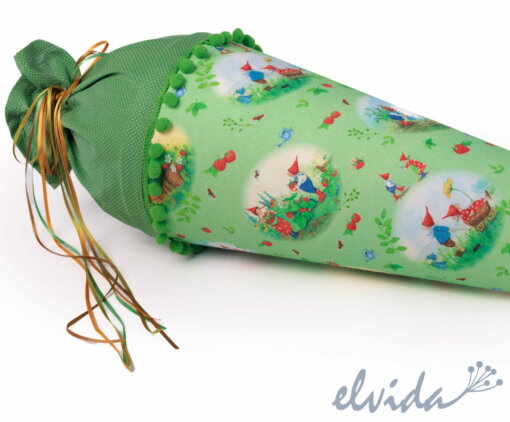 Schultüte aus Stoff ZWERGENWELT mit Krone im Waldorf-Stil - Produktbild 1