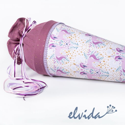 Bio Stoff Schultüte Einhornkind mit Namensschild - Produktbild 1