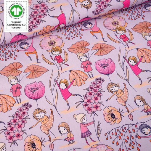 Bio Jerseystoff Susalabim Blumentanz pink (GOTS) - Produktbild 1